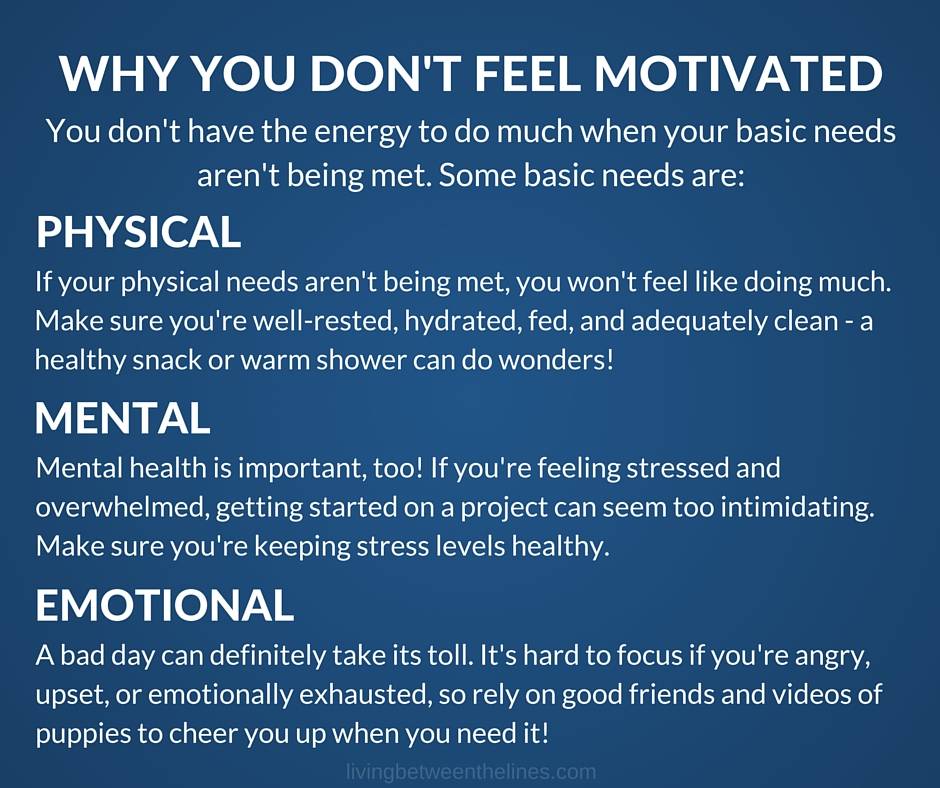Why don't you feel motivated? Maybe your physical, mental, or emotional needs aren't being met.